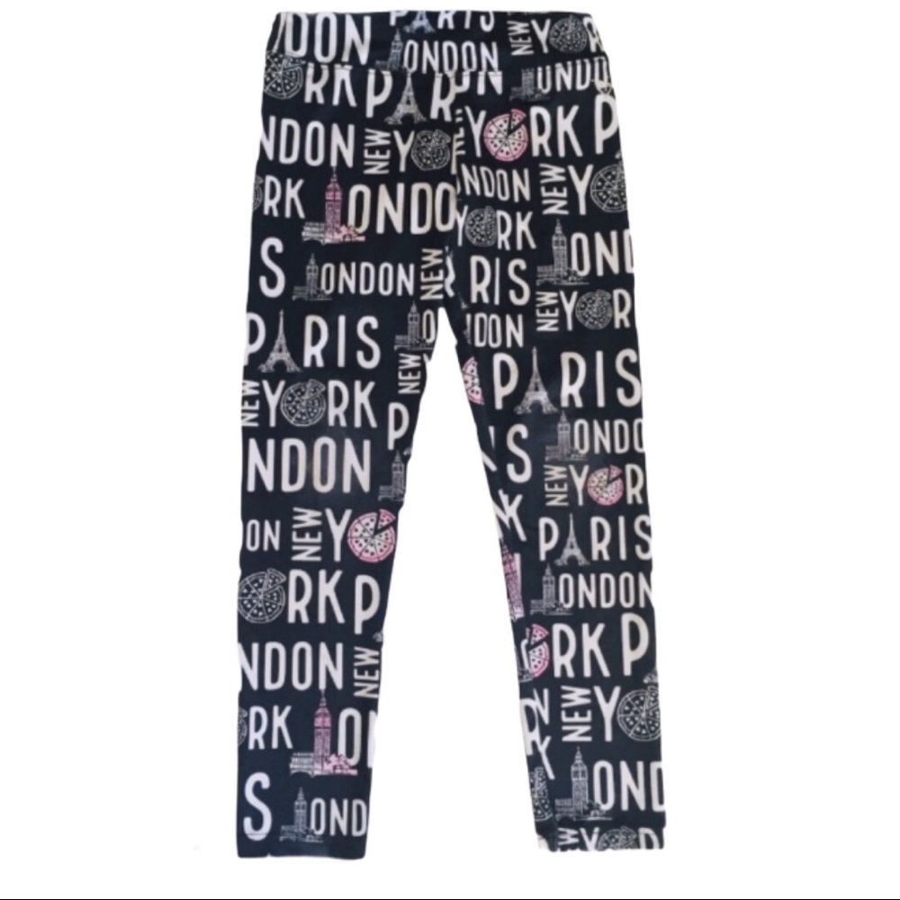 JUSTICE Graffiti City Print Leggings With Elastic Waistband Black Girls 8Y